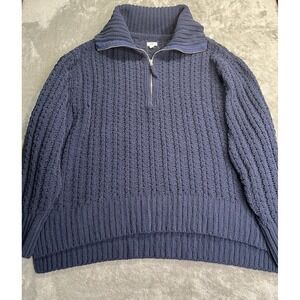 Aerie Sweater Women's  1/4 Zip Cable Knit Oversized Navy Size XL